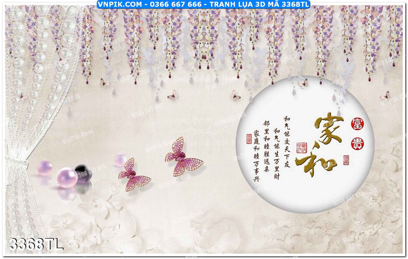 Tranh lụa 3D – Tranh trang trí dán tường 3368TL