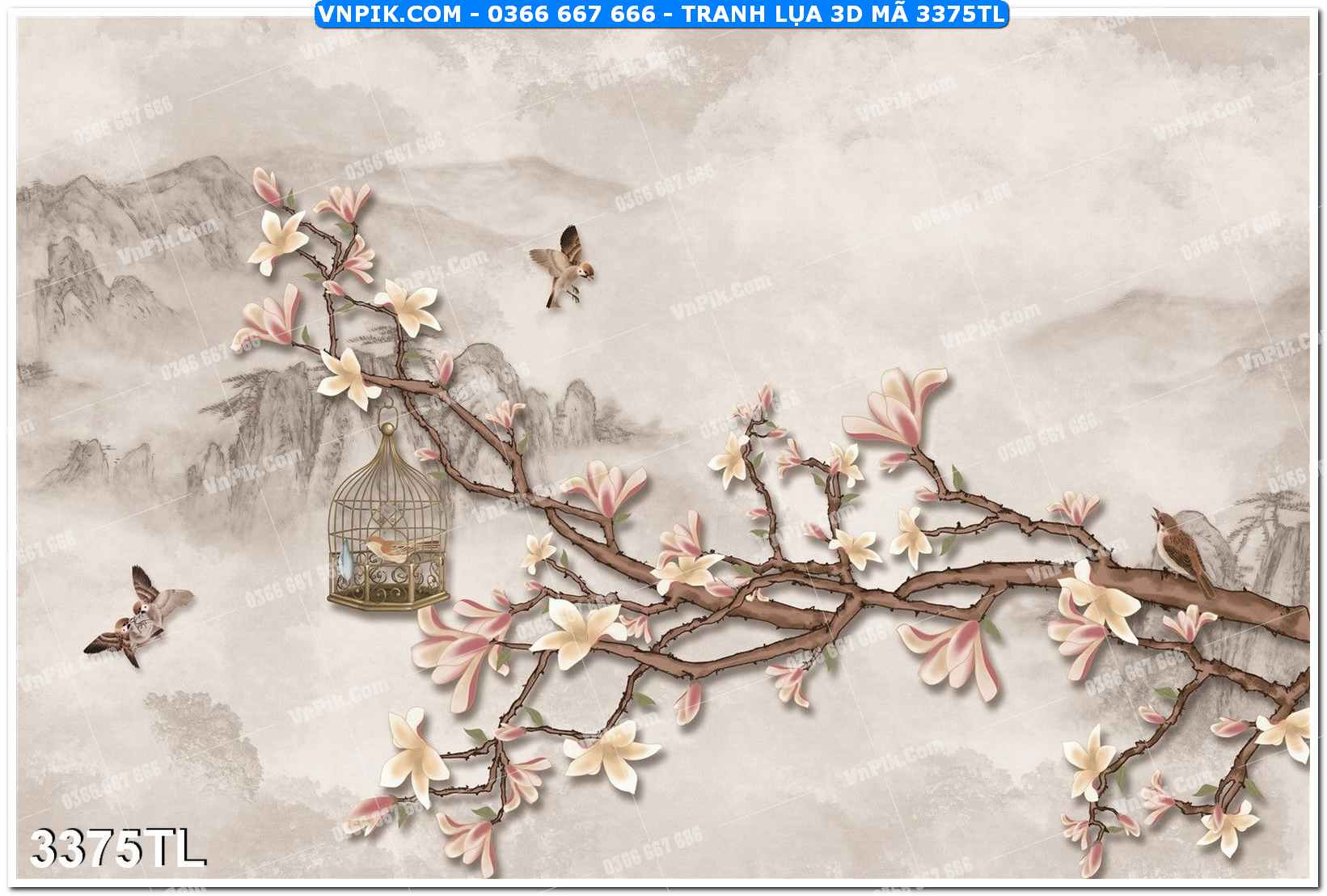 Tranh lụa 3D – Tranh trang trí dán tường 3375TL