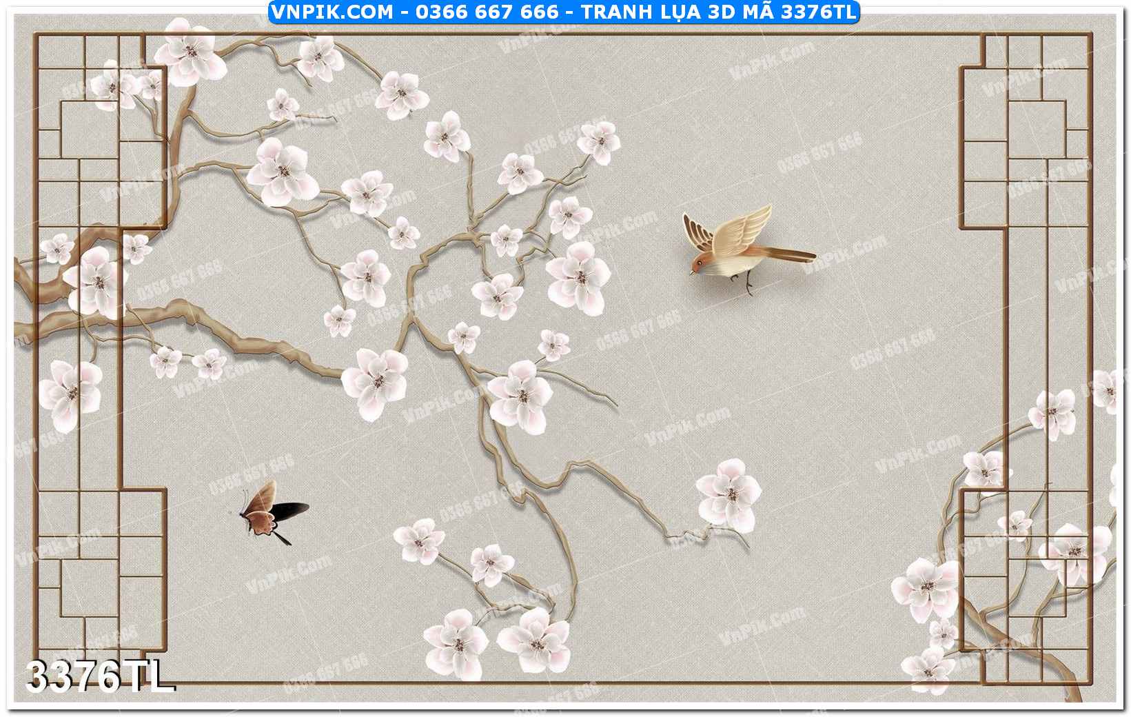 Tranh lụa 3D – Tranh trang trí dán tường 3376TL