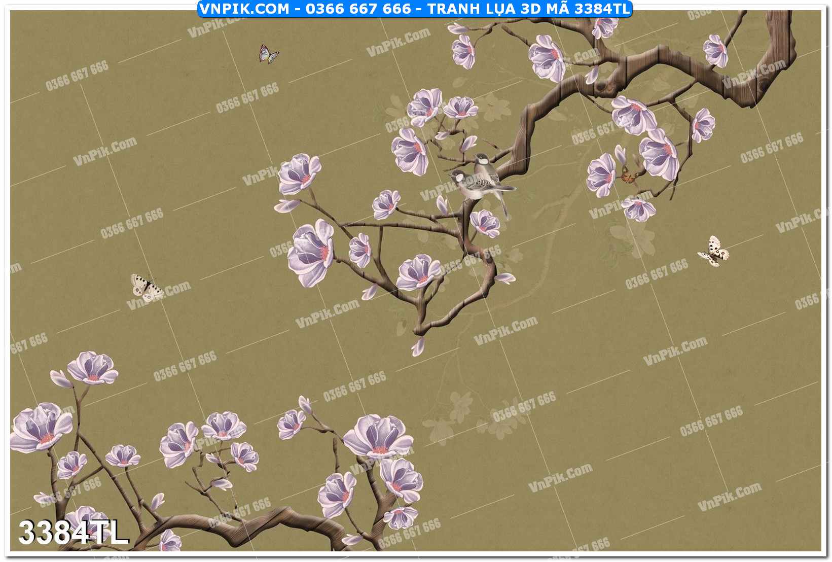 Tranh lụa 3D – Tranh trang trí dán tường 3384TL