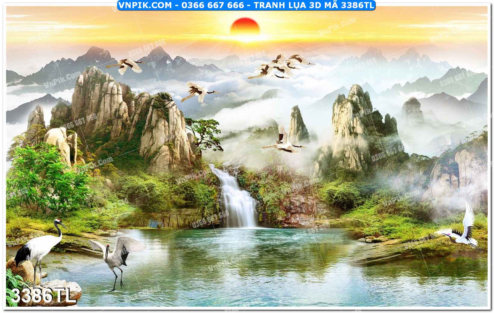 Tranh lụa 3D – Tranh trang trí dán tường 3386TL