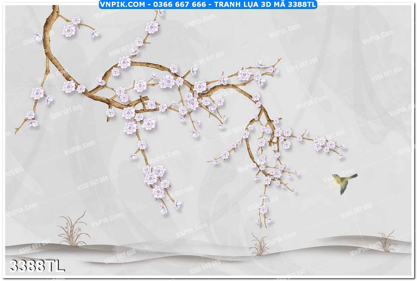 Tranh lụa 3D – Tranh trang trí dán tường 3388TL