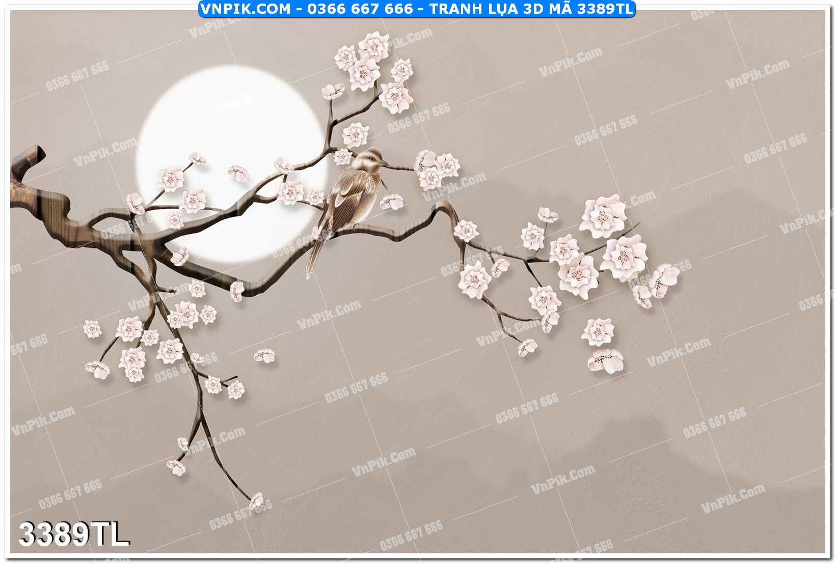 Tranh lụa 3D – Tranh trang trí dán tường 3389TL