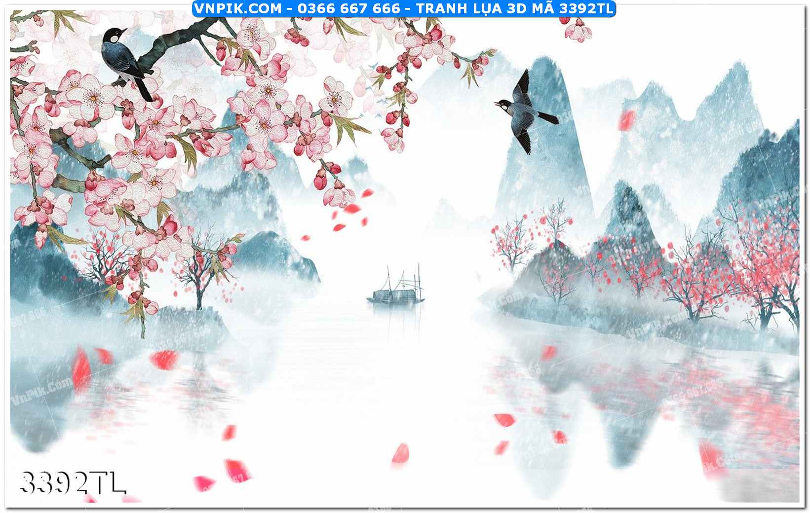 Tranh lụa 3D – Tranh trang trí dán tường 3392TL