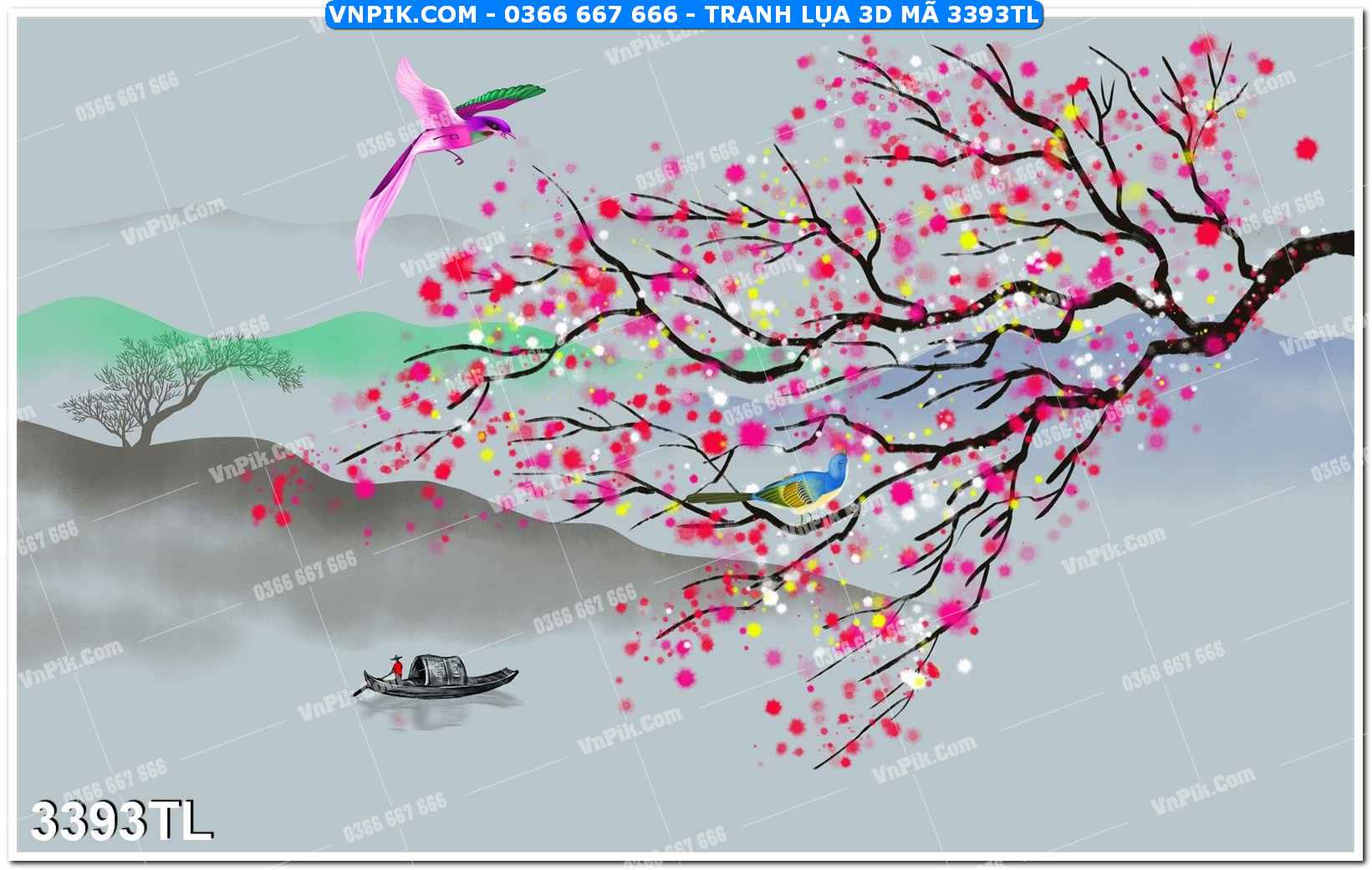 Tranh lụa 3D – Tranh trang trí dán tường 3393TL