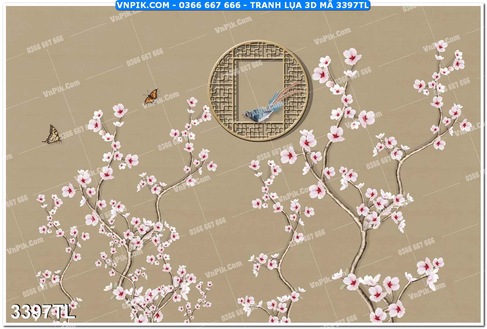 Tranh lụa 3D – Tranh trang trí dán tường 3397TL