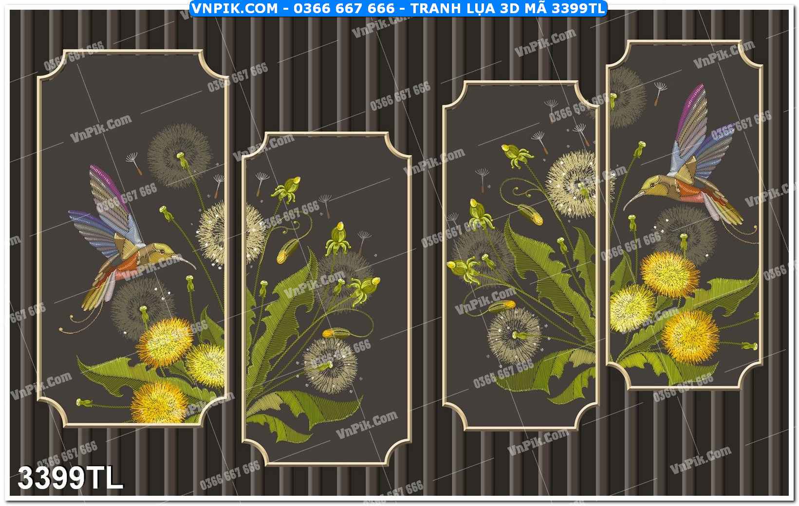 Tranh lụa 3D – Tranh trang trí dán tường 3399TL