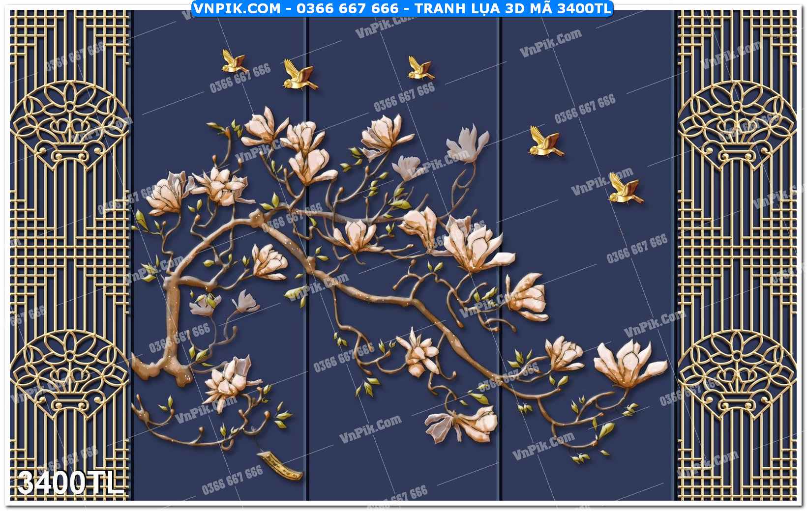 Tranh lụa 3D – Tranh trang trí dán tường 3400TL