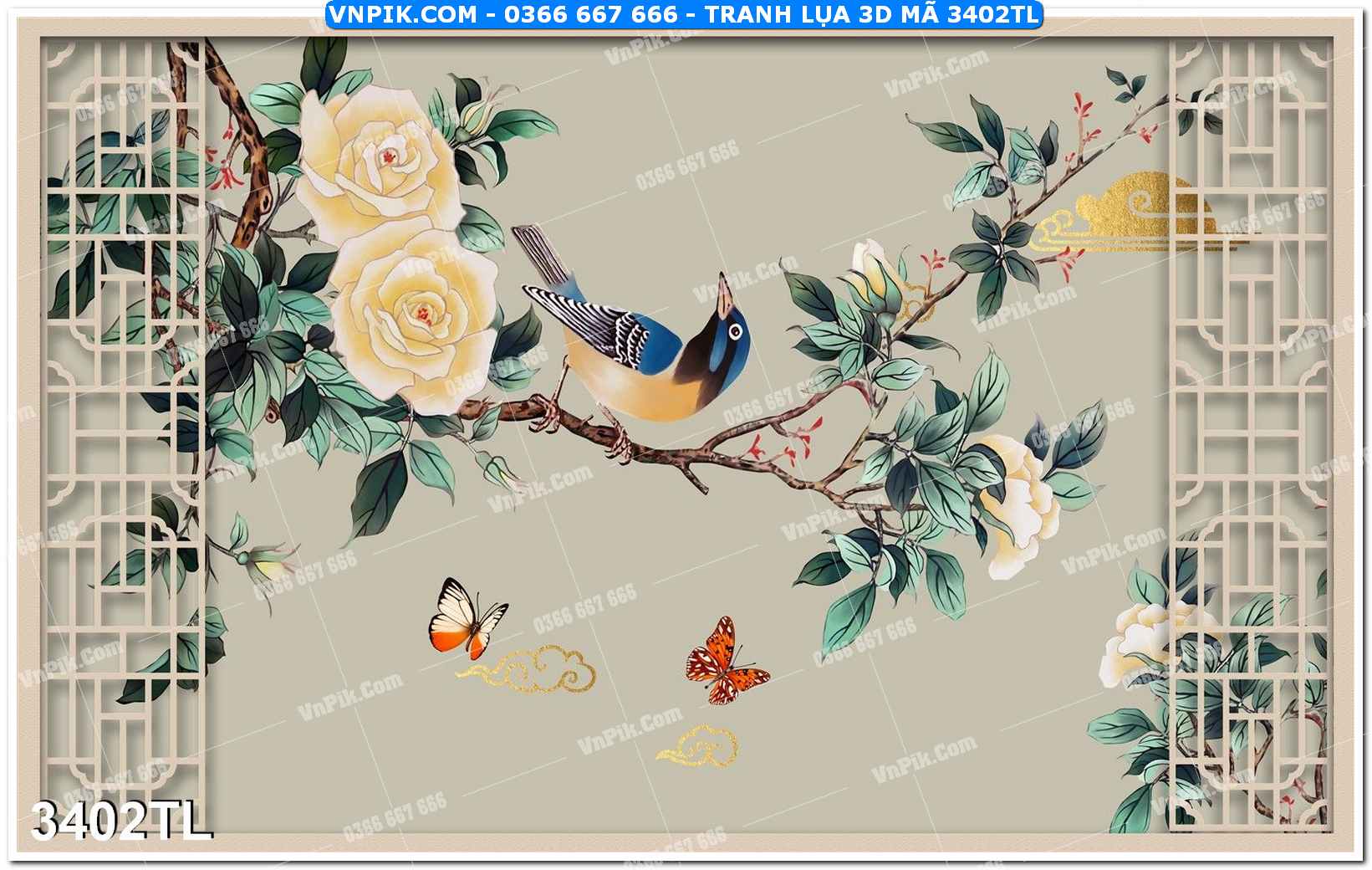 Tranh lụa 3D – Tranh trang trí dán tường 3402TL