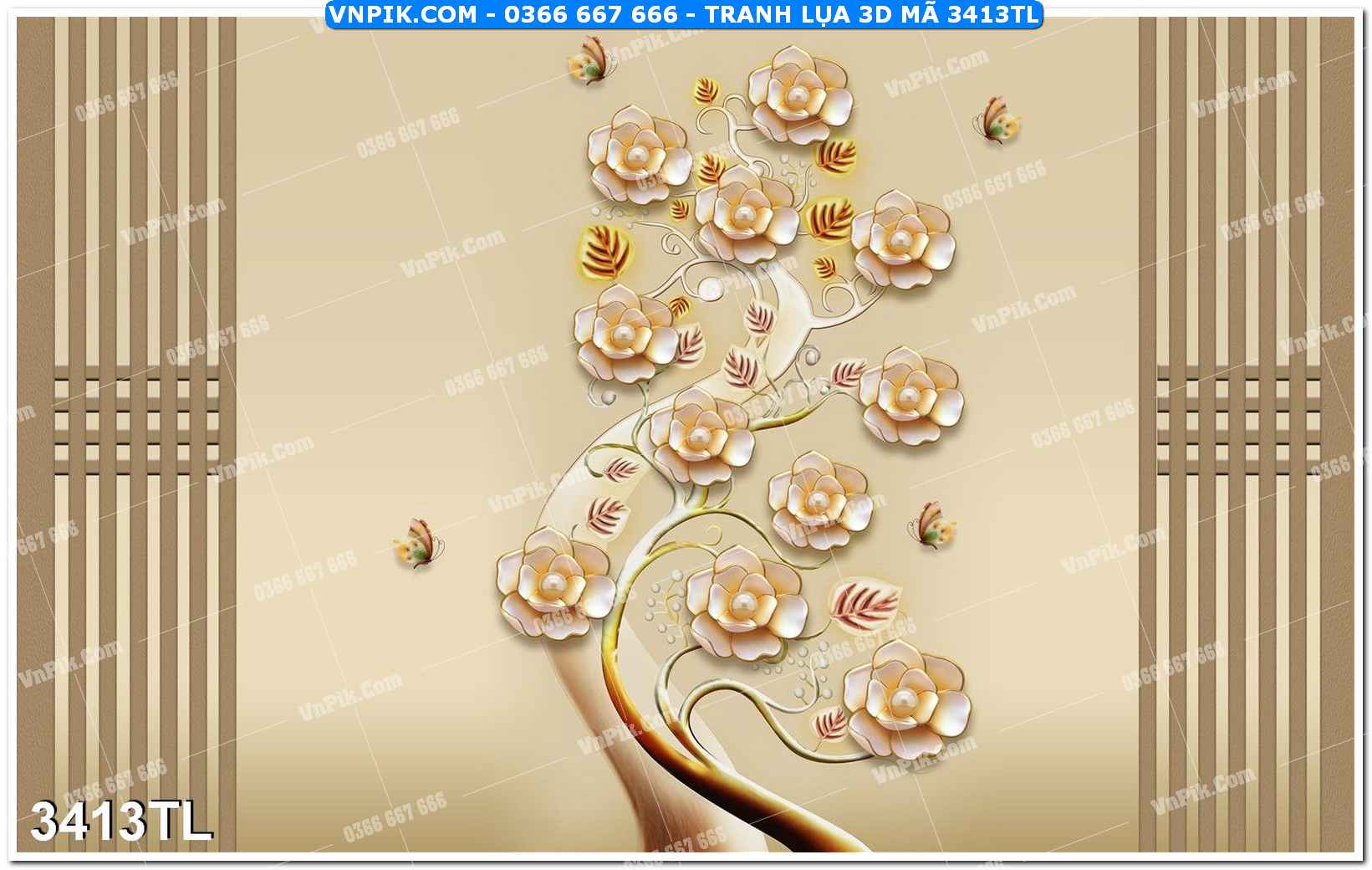 Tranh lụa 3D – Tranh trang trí dán tường 3413TL