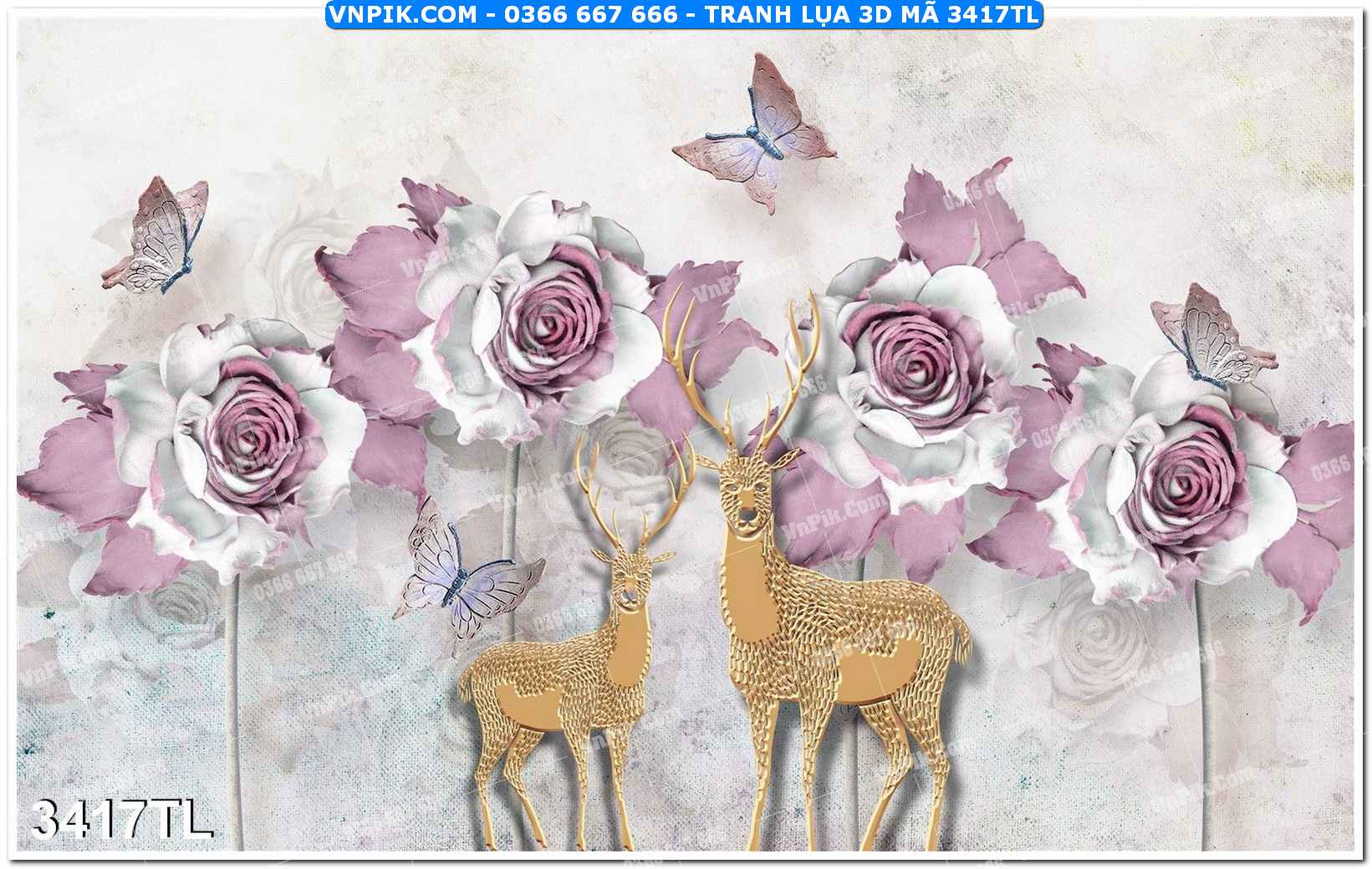 Tranh lụa 3D – Tranh trang trí dán tường 3417TL