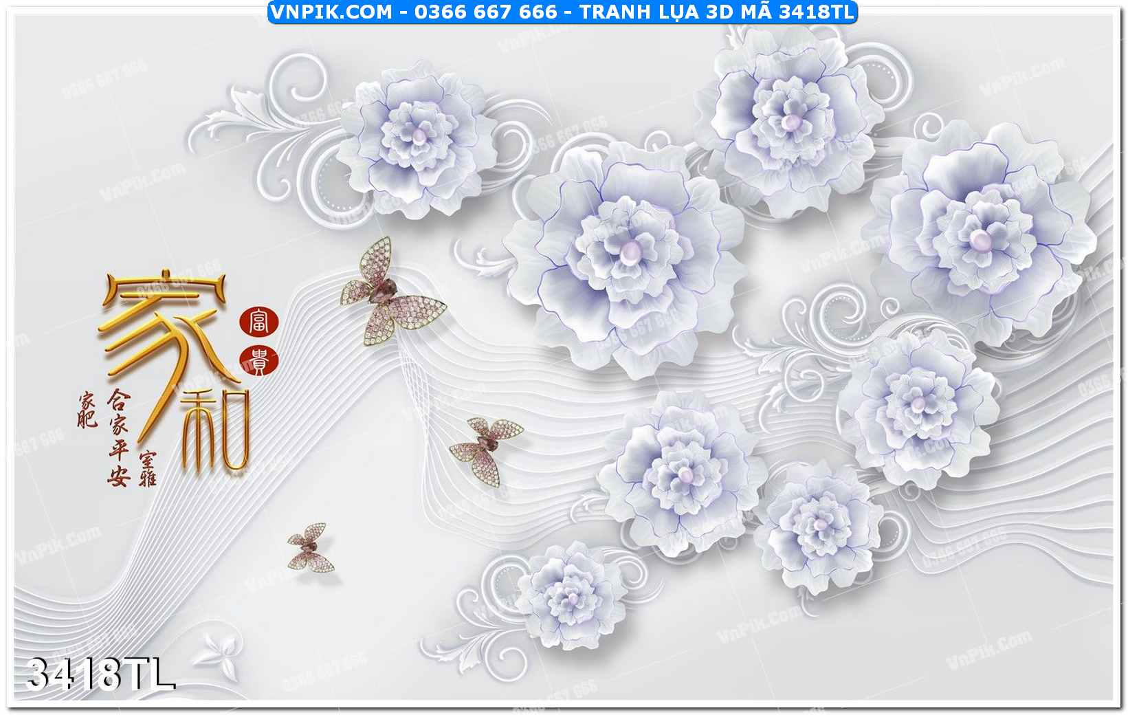 Tranh lụa 3D – Tranh trang trí dán tường 3418TL