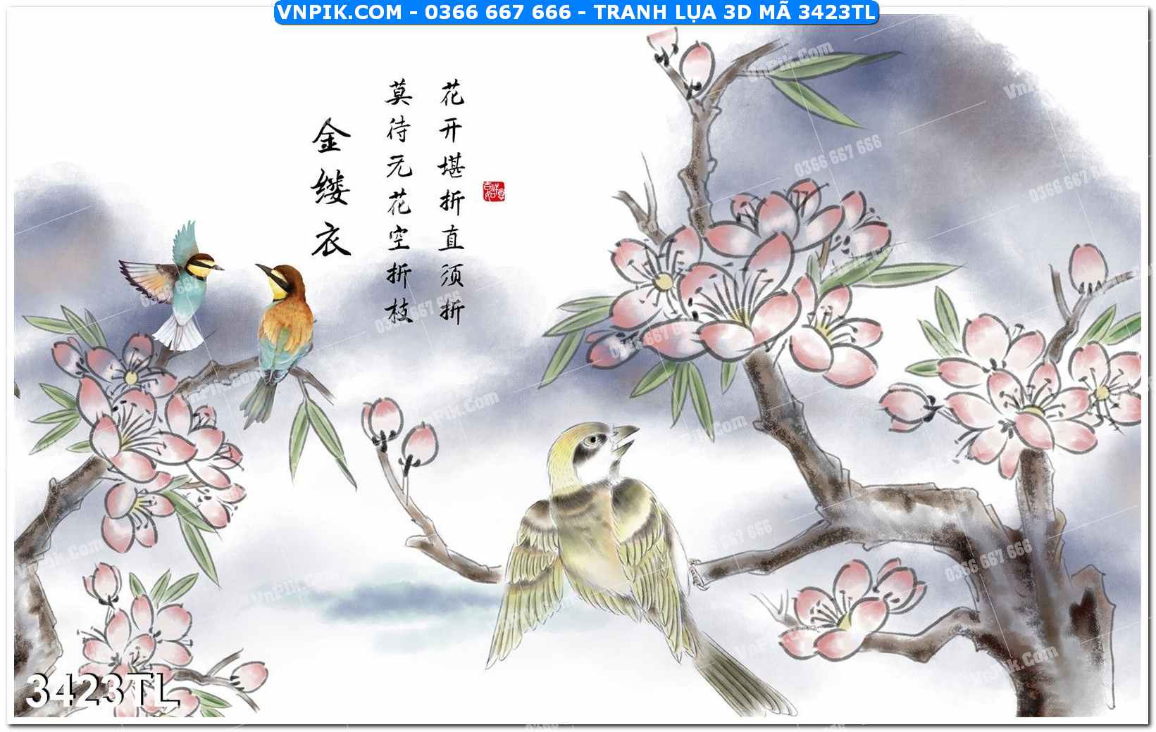 Tranh lụa 3D – Tranh trang trí dán tường 3423TL