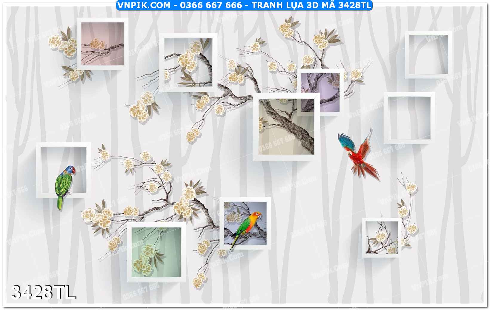 Tranh lụa 3D – Tranh trang trí dán tường 3428TL