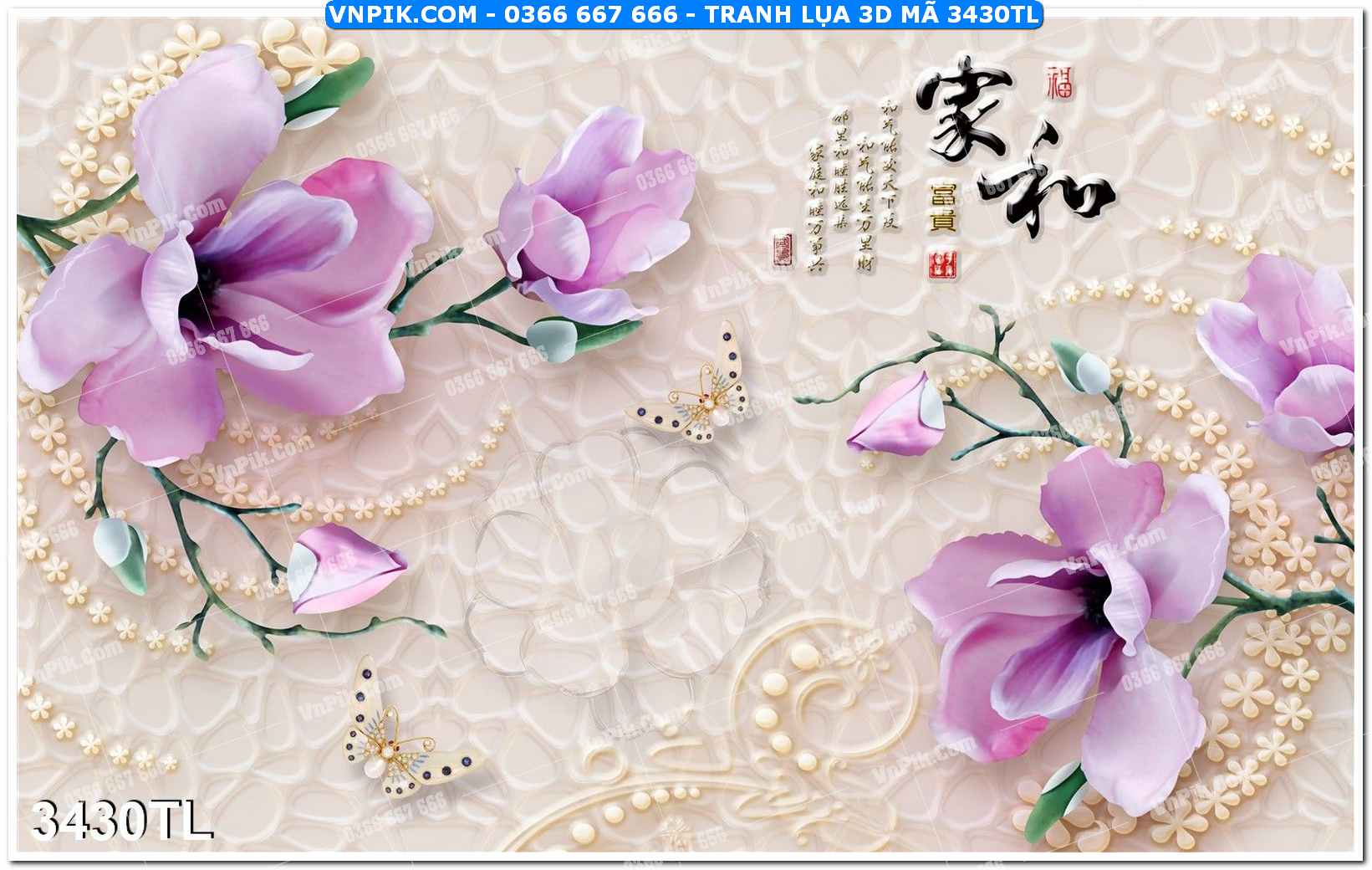 Tranh lụa 3D – Tranh trang trí dán tường 3430TL