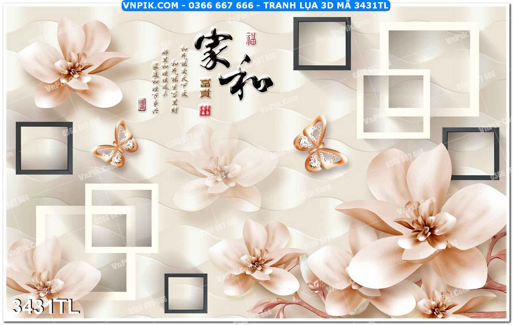 Tranh lụa 3D – Tranh trang trí dán tường 3431TL