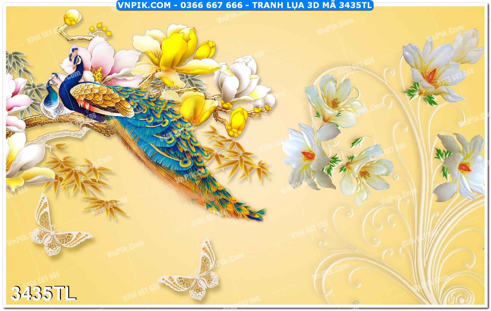 Tranh lụa 3D – Tranh trang trí dán tường 3435TL