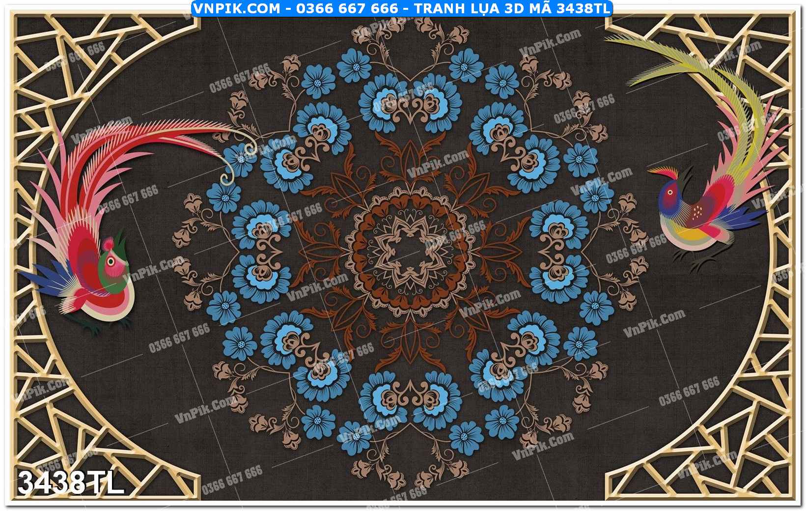 Tranh lụa 3D – Tranh trang trí dán tường 3438TL