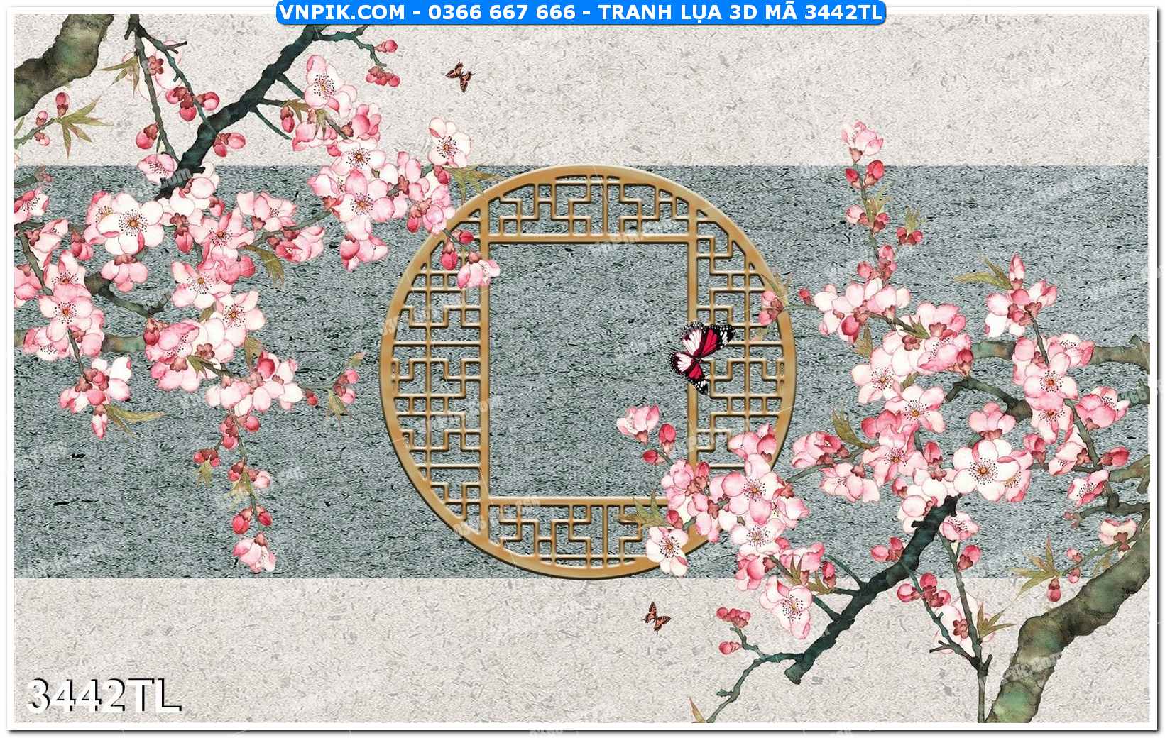 Tranh lụa 3D – Tranh trang trí dán tường 3442TL