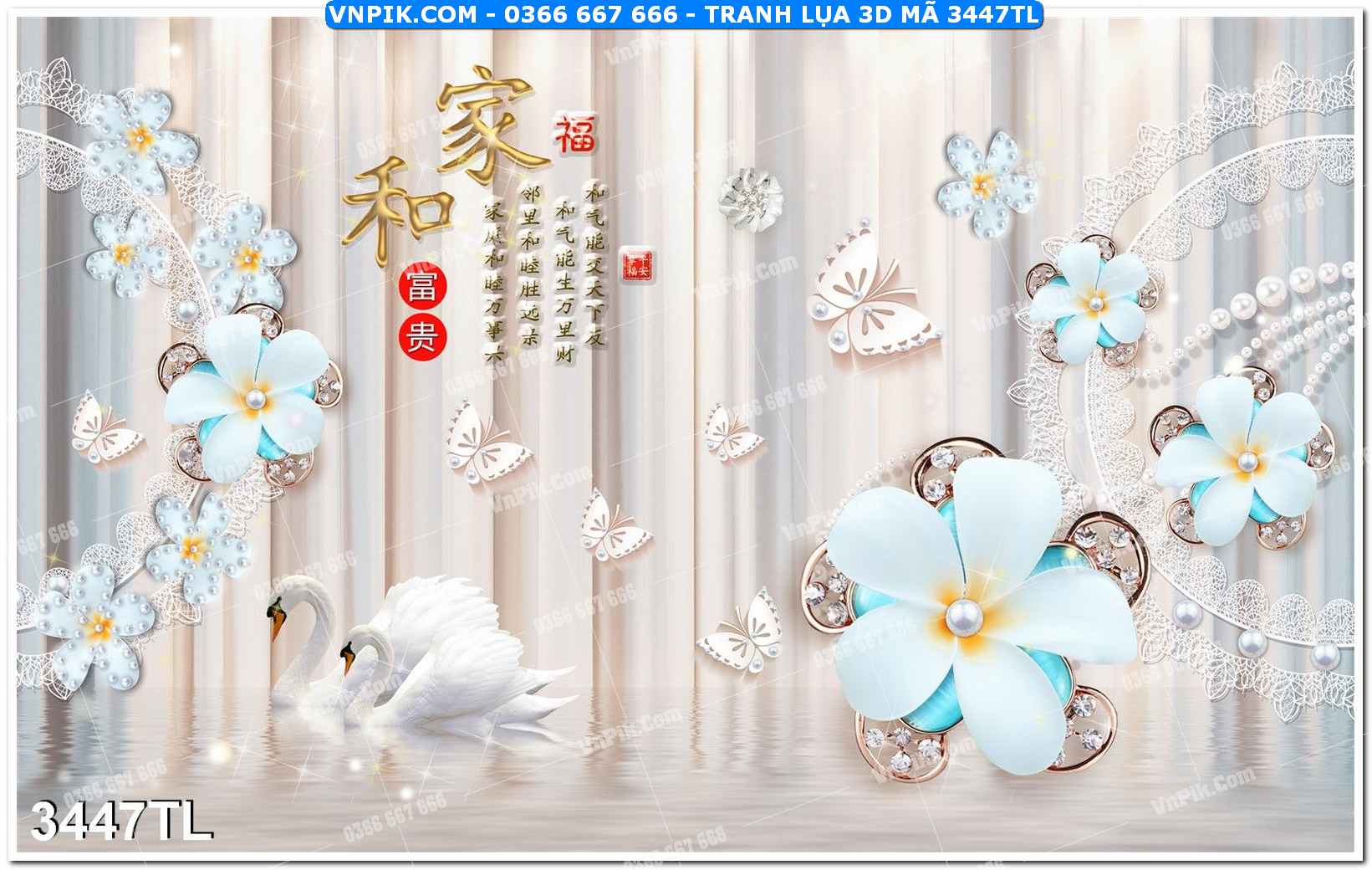 Tranh lụa 3D – Tranh trang trí dán tường 3447TL