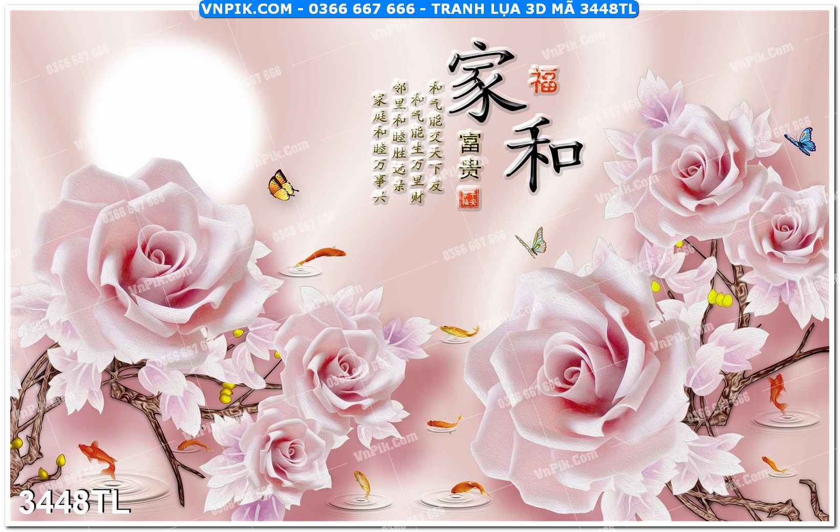 Tranh lụa 3D – Tranh trang trí dán tường 3448TL