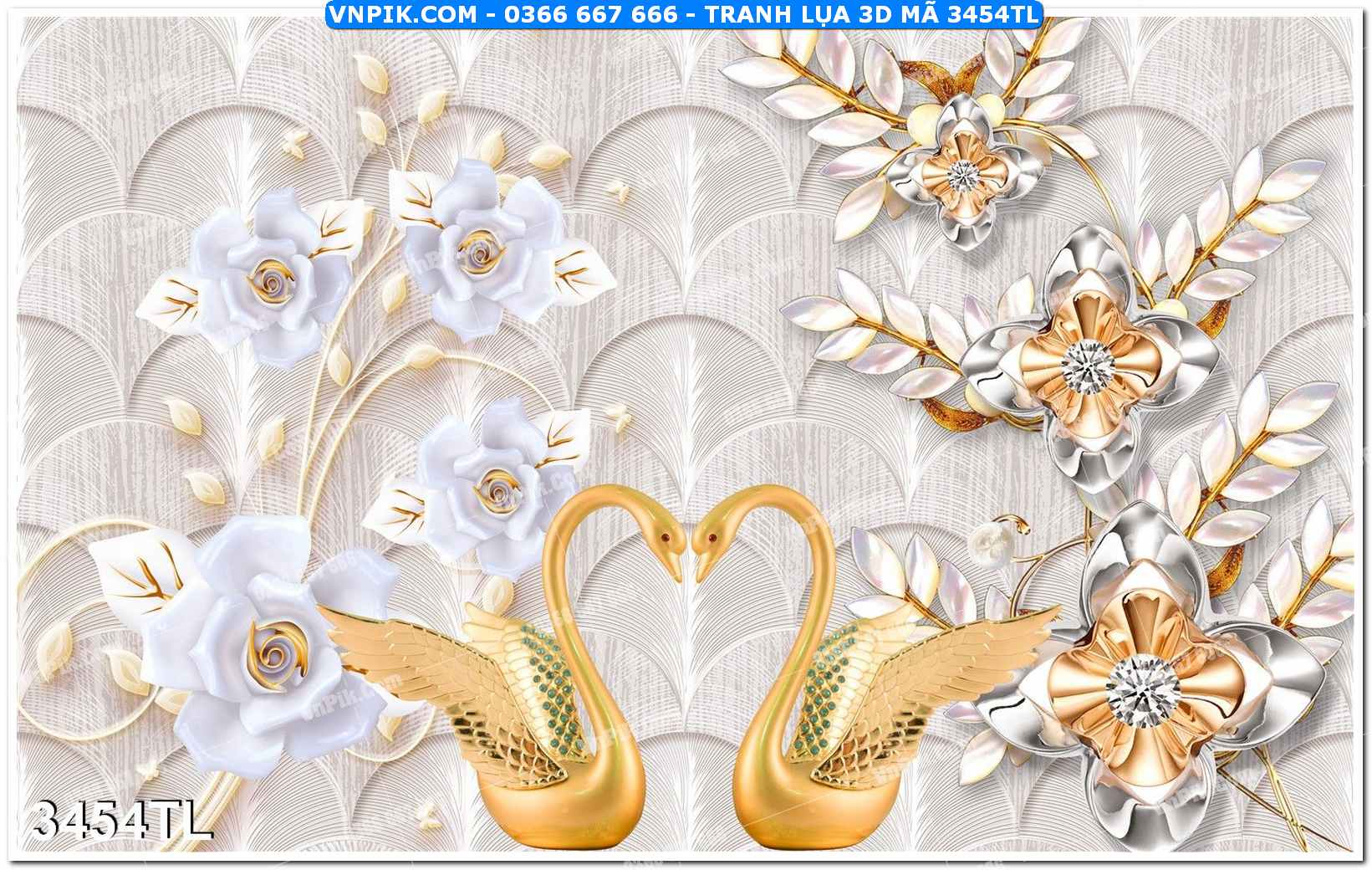 Tranh lụa 3D – Tranh trang trí dán tường 3454TL