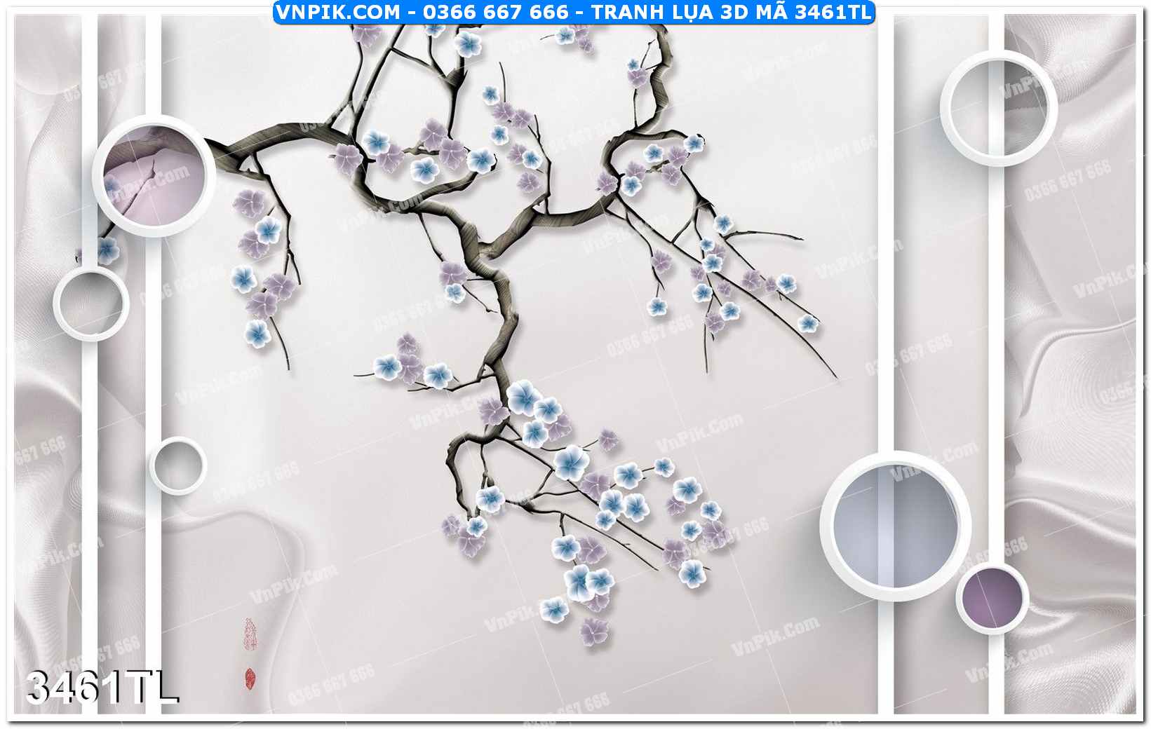 Tranh lụa 3D – Tranh trang trí dán tường 3461TL