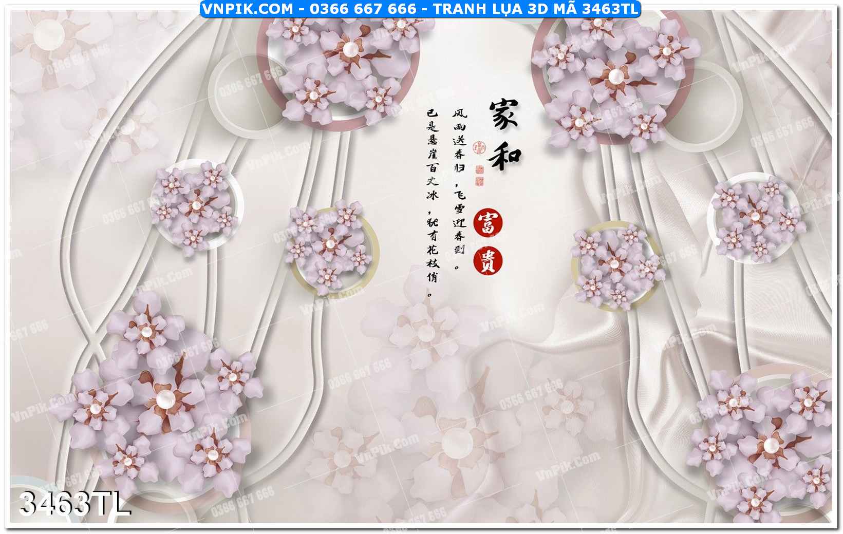 Tranh lụa 3D – Tranh trang trí dán tường 3463TL