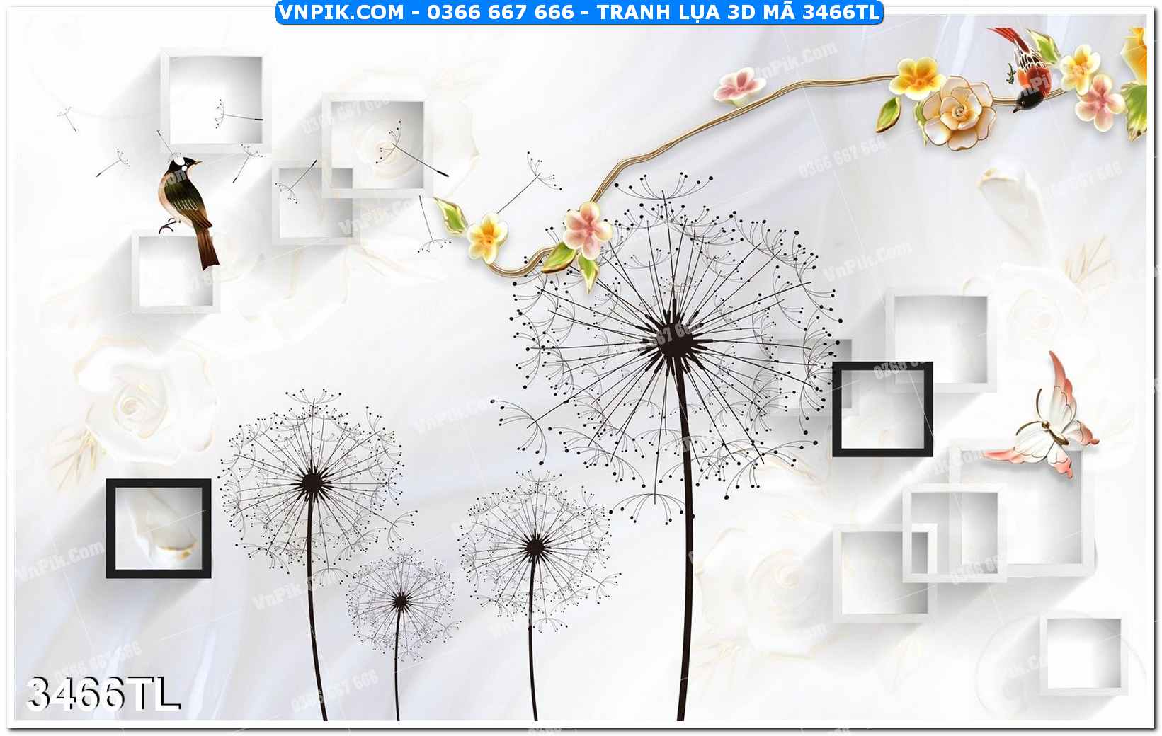 Tranh lụa 3D – Tranh trang trí dán tường 3466TL