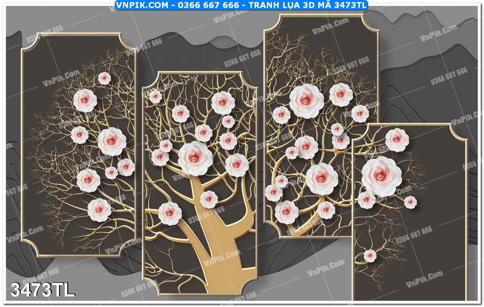 Tranh lụa 3D – Tranh trang trí dán tường 3473TL