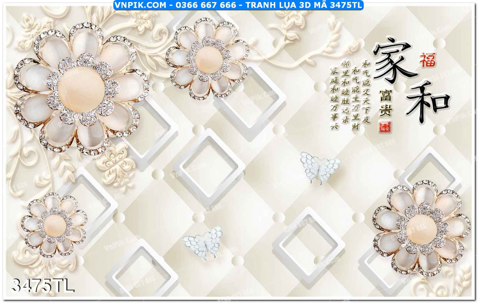 Tranh lụa 3D – Tranh trang trí dán tường 3475TL