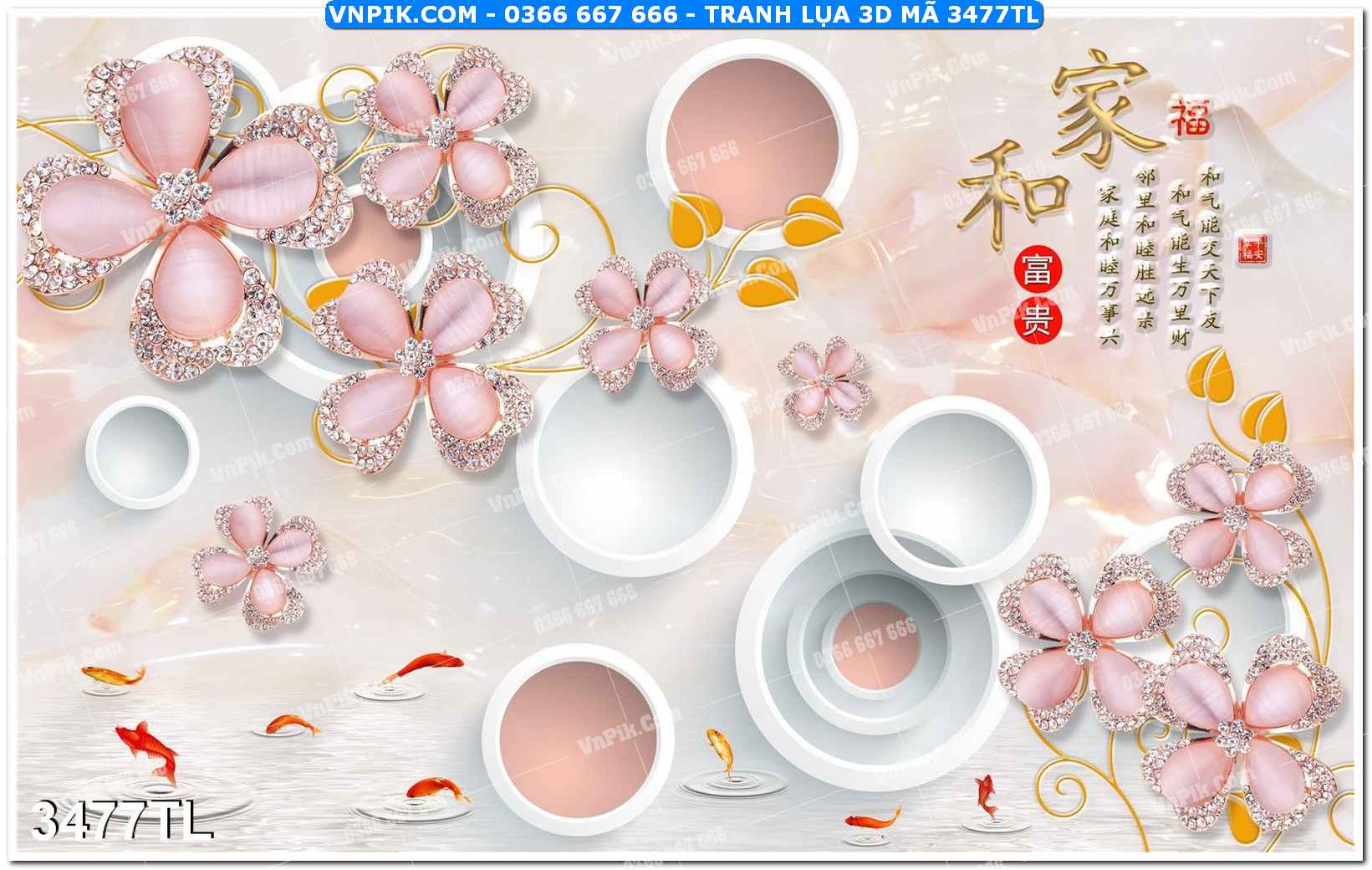 Tranh lụa 3D – Tranh trang trí dán tường 3477TL