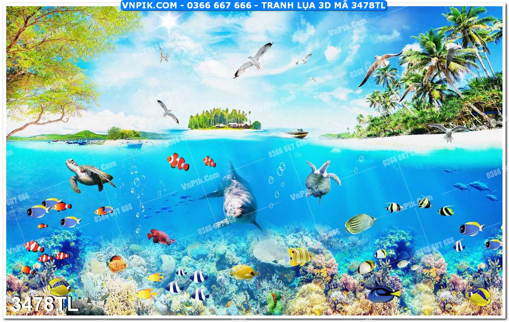 Tranh lụa 3D – Tranh trang trí dán tường 3478TL