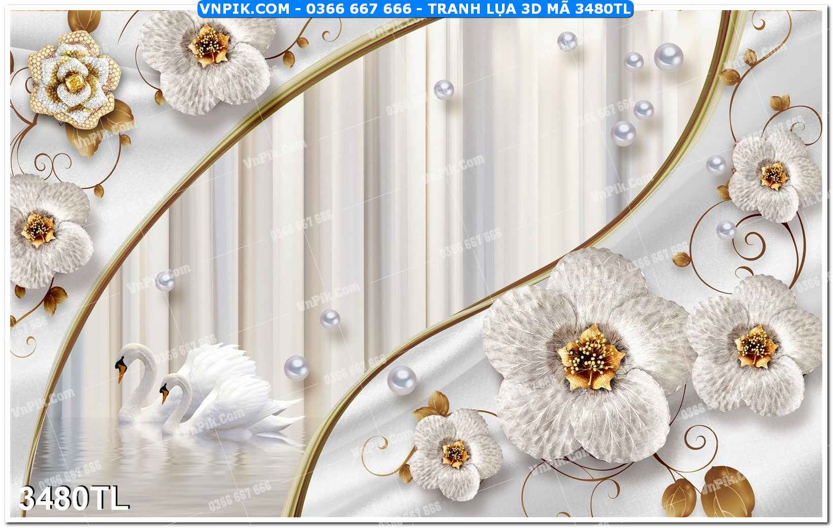 Tranh lụa 3D – Tranh trang trí dán tường 3480TL