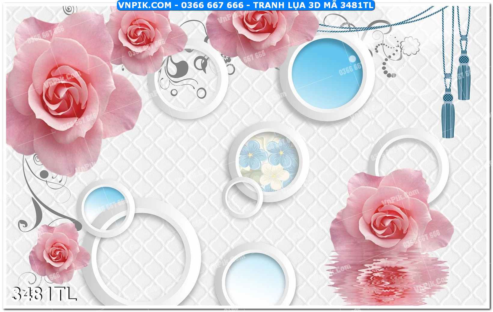 Tranh lụa 3D – Tranh trang trí dán tường 3481TL