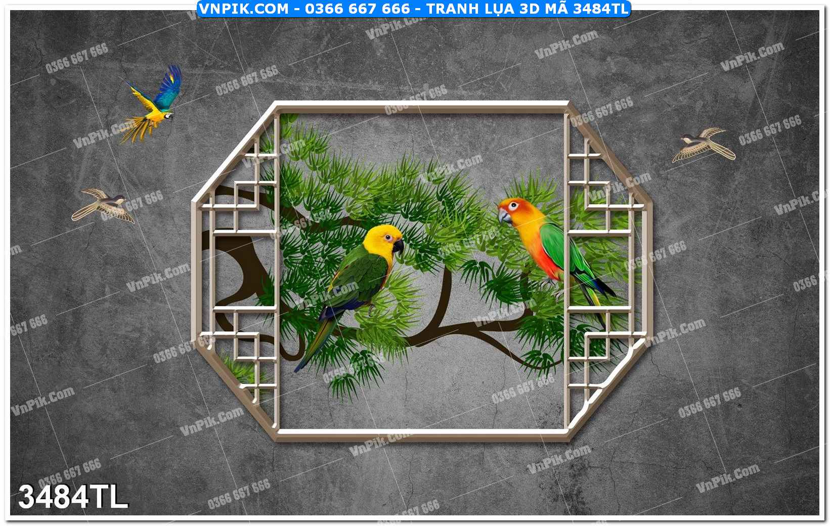 Tranh lụa 3D – Tranh trang trí dán tường 3484TL