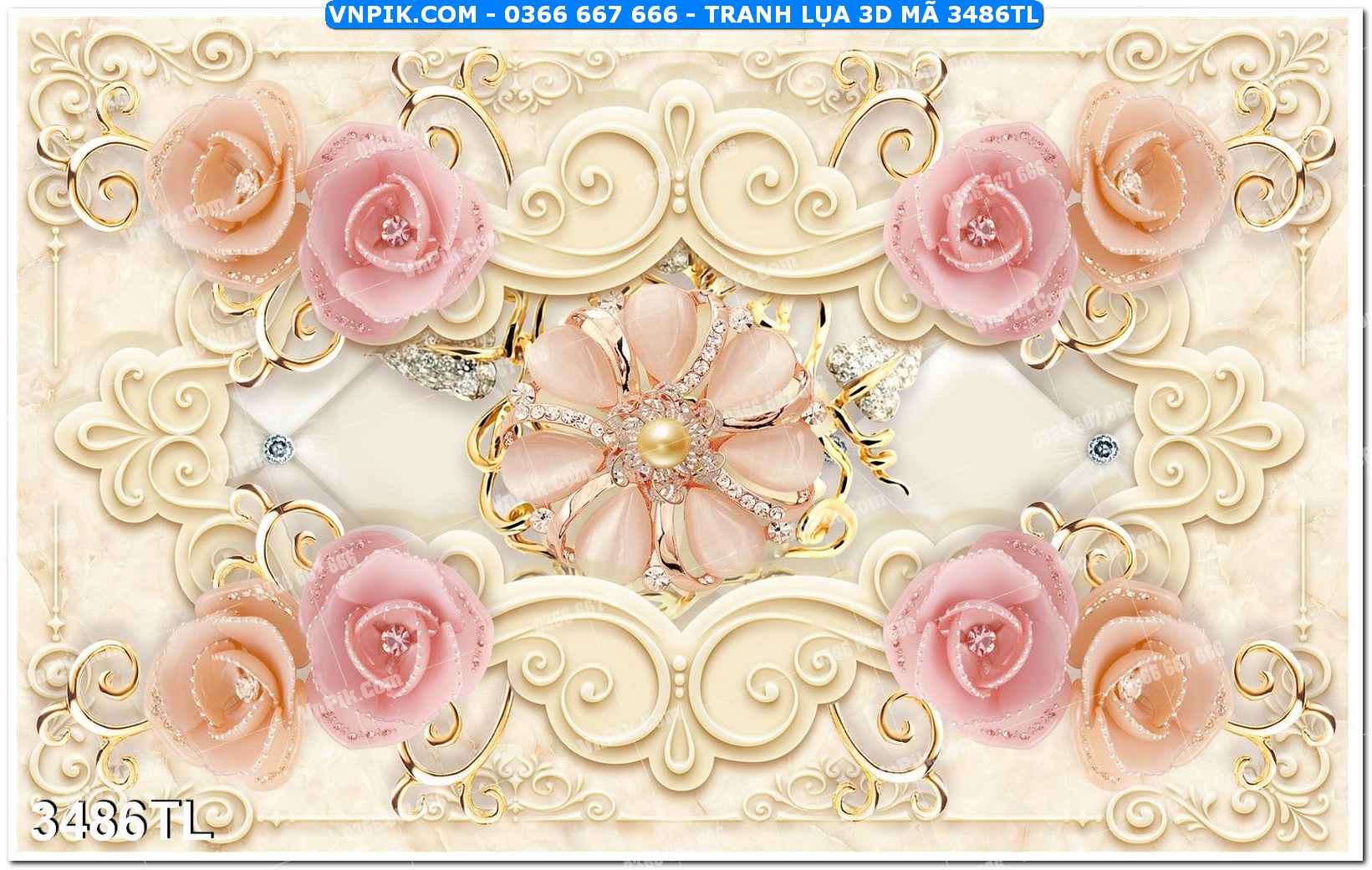 Tranh lụa 3D – Tranh trang trí dán tường 3486TL