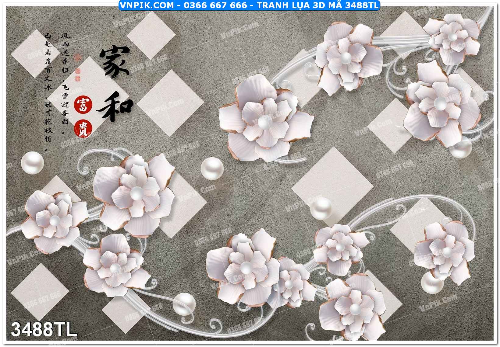 Tranh lụa 3D – Tranh trang trí dán tường 3488TL