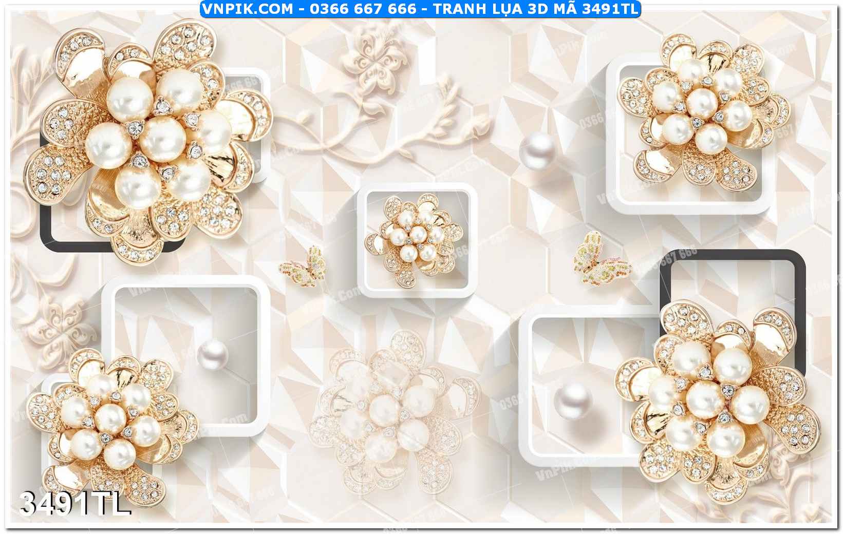 Tranh lụa 3D – Tranh trang trí dán tường 3491TL