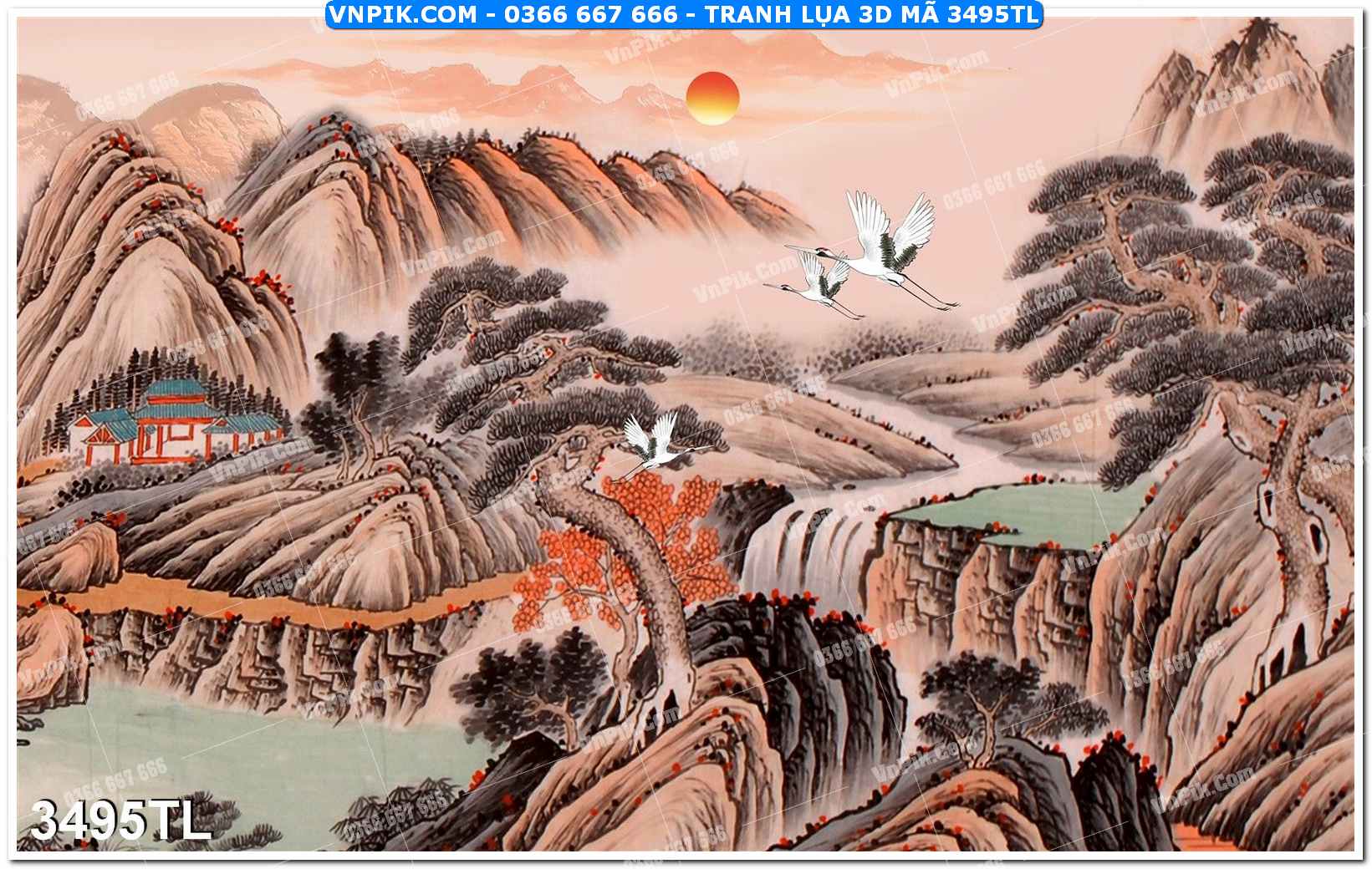 Tranh lụa 3D – Tranh trang trí dán tường 3495TL