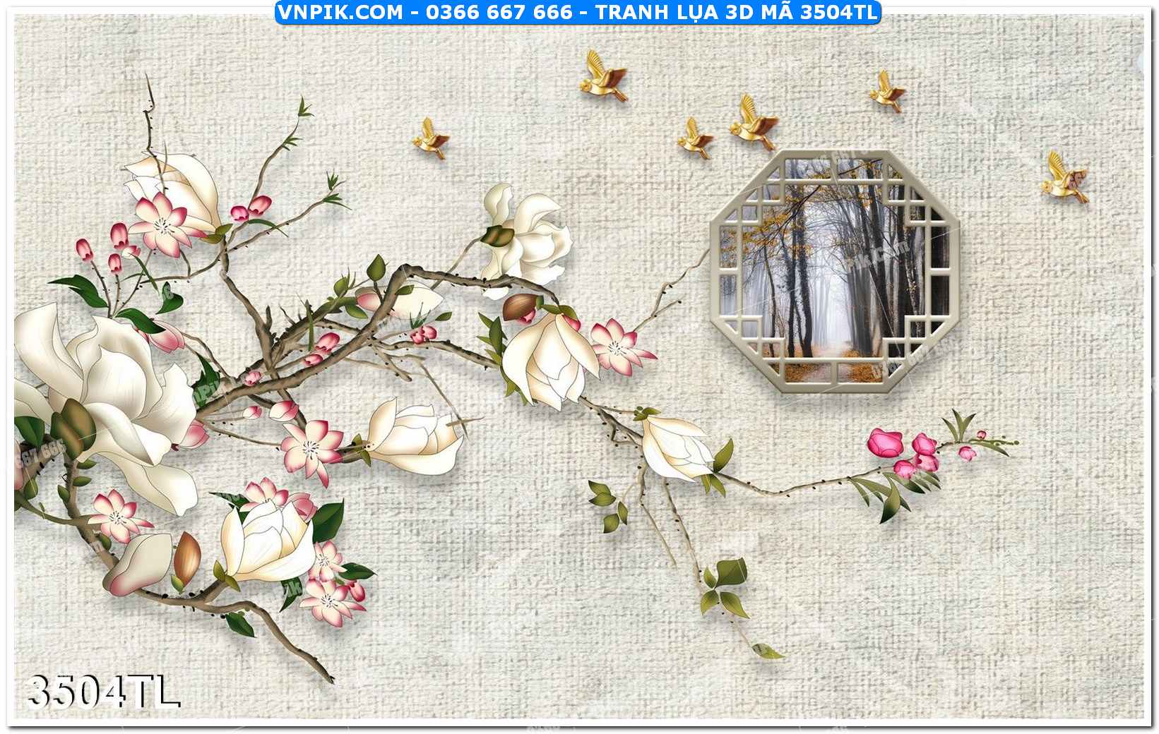 Tranh lụa 3D – Tranh trang trí dán tường 3504TL