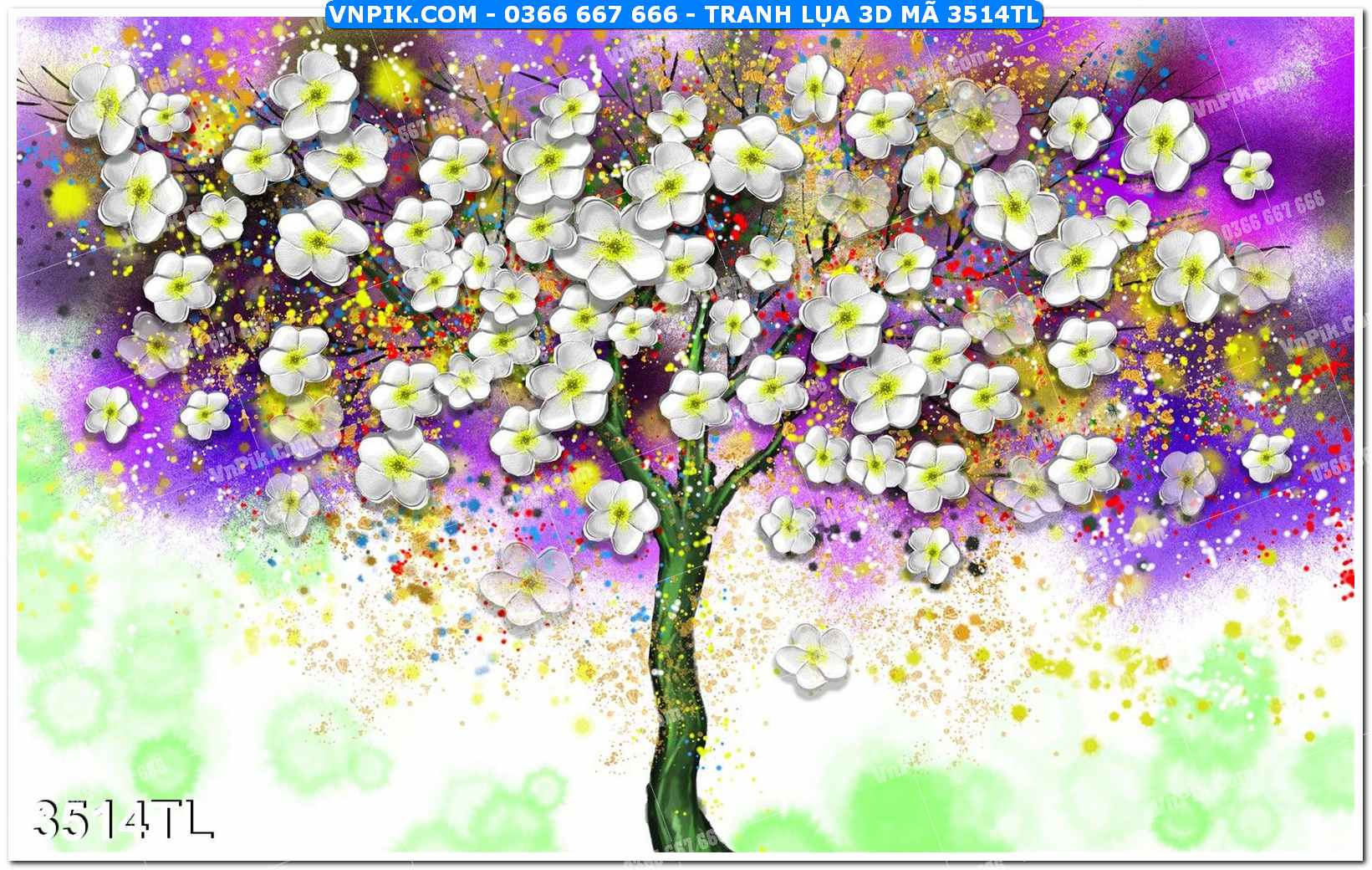 Tranh lụa 3D – Tranh trang trí dán tường 3514TL