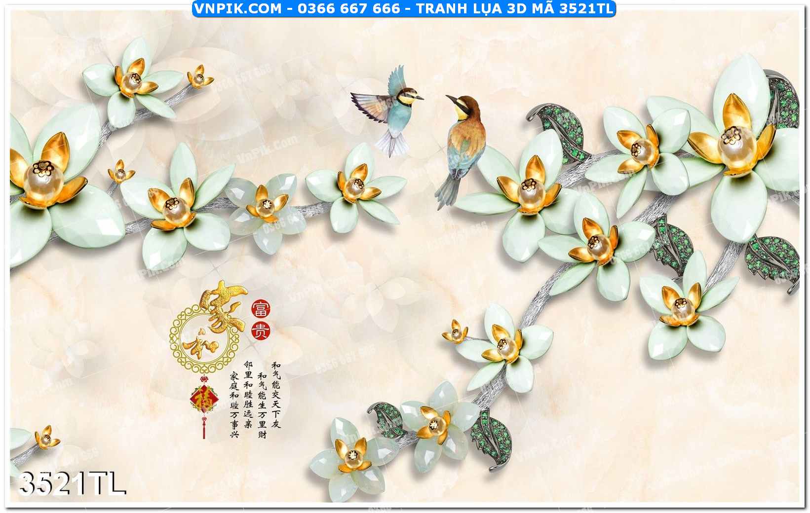 Tranh lụa 3D – Tranh trang trí dán tường 3521TL