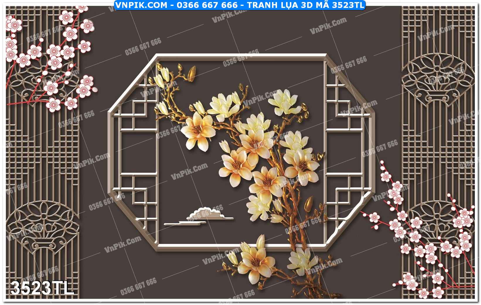 Tranh lụa 3D – Tranh trang trí dán tường 3523TL