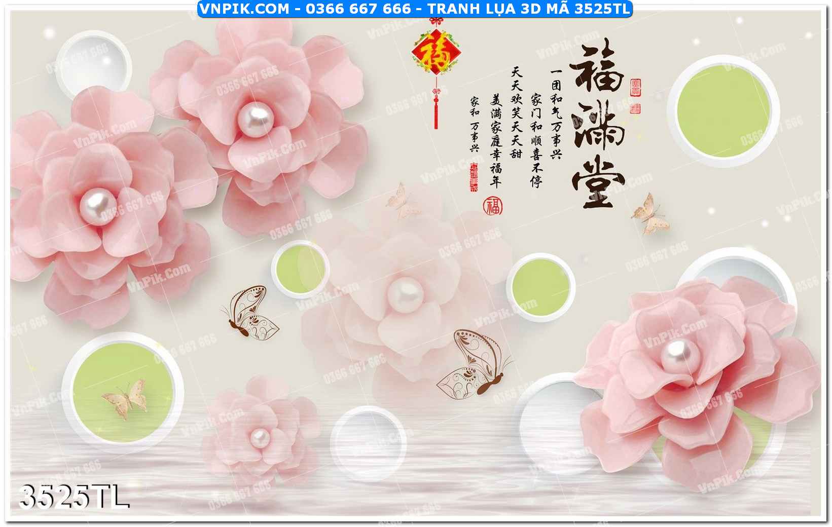 Tranh lụa 3D – Tranh trang trí dán tường 3525TL