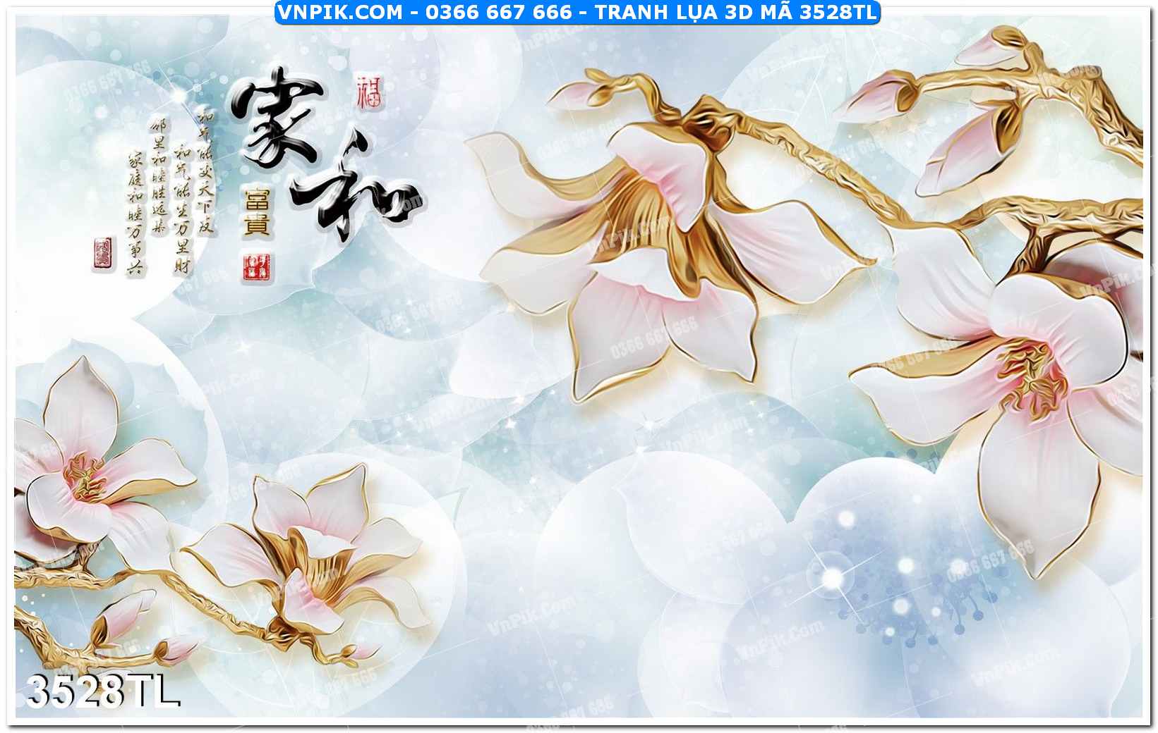 Tranh lụa 3D – Tranh trang trí dán tường 3528TL