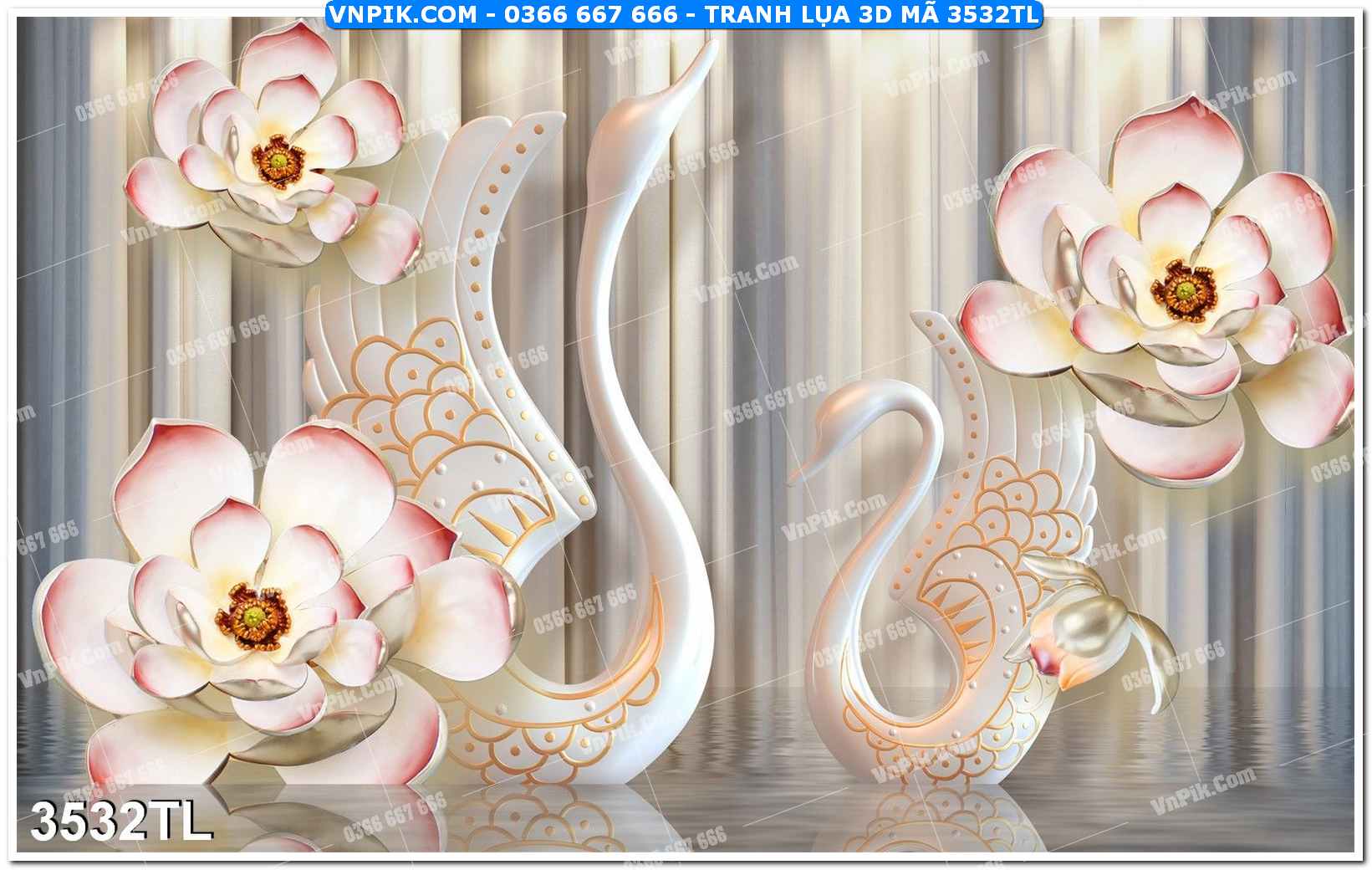 Tranh lụa 3D – Tranh trang trí dán tường 3532TL