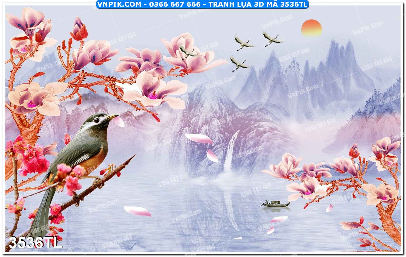 Tranh lụa 3D – Tranh trang trí dán tường 3536TL