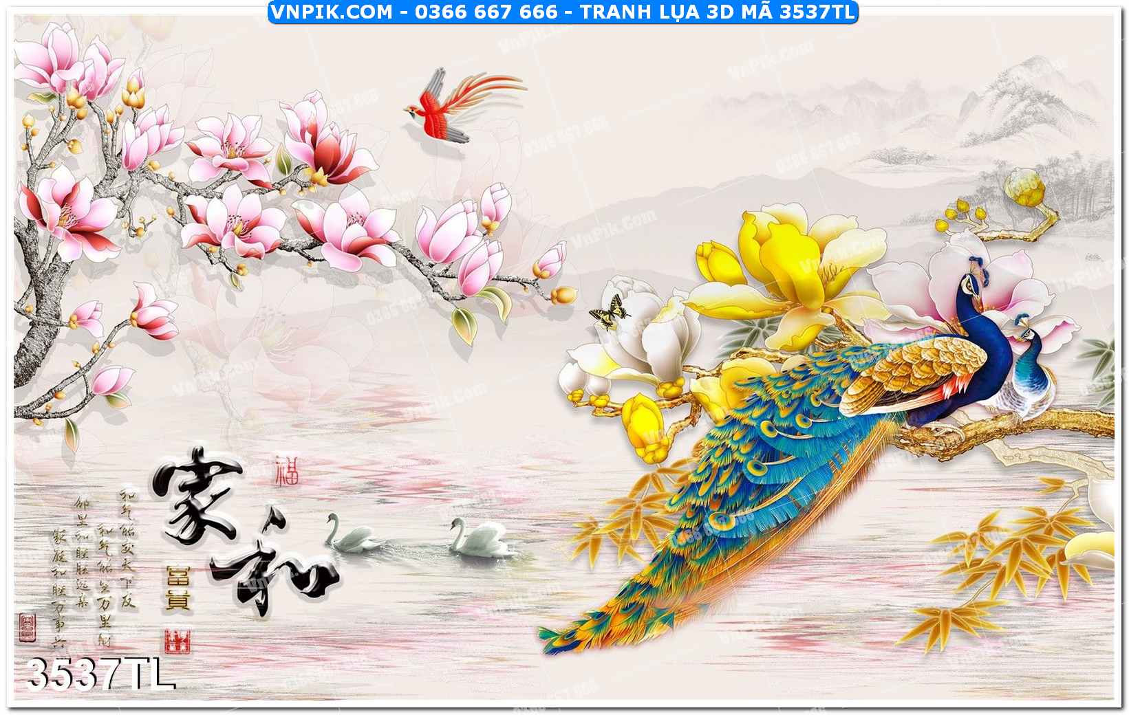 Tranh lụa 3D – Tranh trang trí dán tường 3537TL