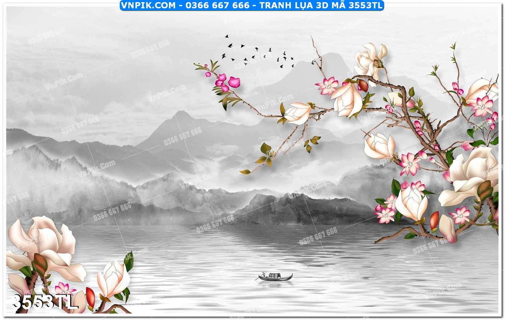 Tranh lụa 3D – Tranh trang trí dán tường 3553TL